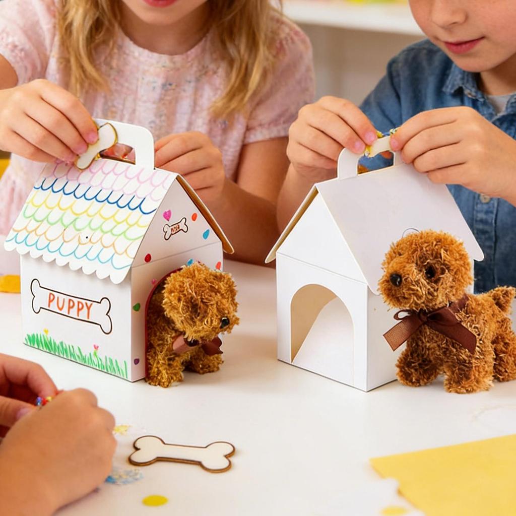 12Pcs Foldable Dog Party Favors Boxes With Handles Dog House Shaped Treat Gift Boxes Holes For DIY Toys Crafts Holiday Birthday