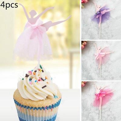 4 Pcs/lot Kitchen Baking Tools Cake Decor Ballet Girl Dress Birthday Cake Topper Cupcake Decor Baby Shower Birthday Party Favor