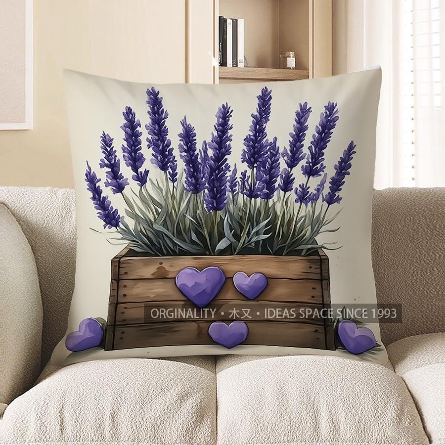 Home Decor Lavender In Basket Decorative Pillow Cover Pattern Cushion Cover Suitable For Sofa Bedroom Car Pillow Cover