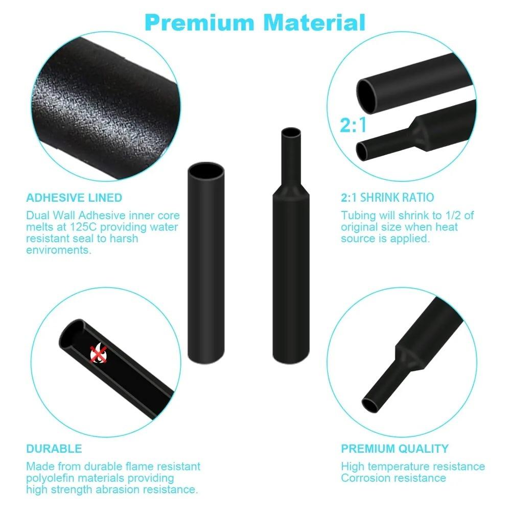 Black Heat Shrink Tube Thermoresistant Tubing Shrink Wire Electrical Insulation Connection Protection Wire Cable Sleeve Kit