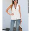 Summer Women's Clothing French Style Design Minimalist Easiest for Match One Button Halterneck V-neck Sleeveless Vest Vest Top