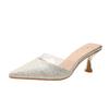 Champagne bag head half slippers female simple temperament versatile sandals stiletto high heels slippers large size