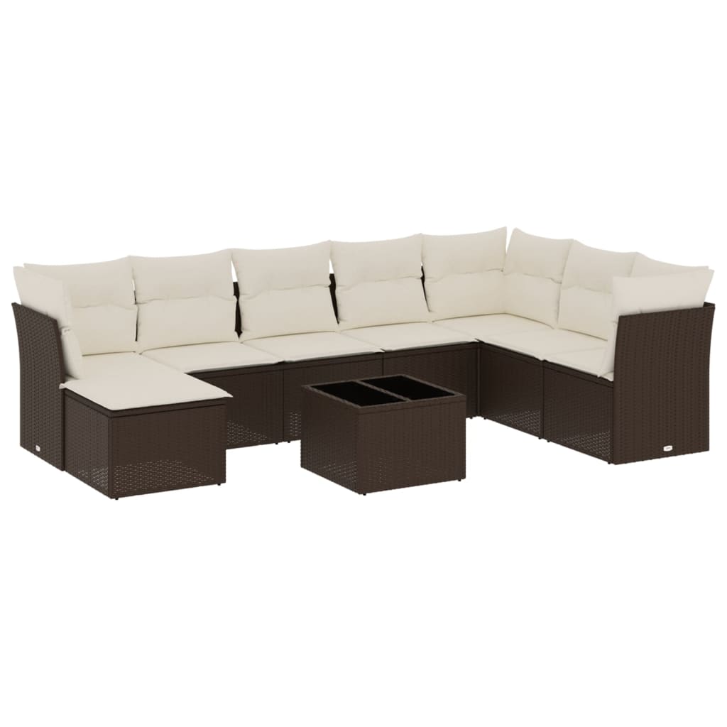 Vidaxl 9-Cz. Conjunto de Muebles de Jardín con Cojines, Marrón, Ratán Sintético