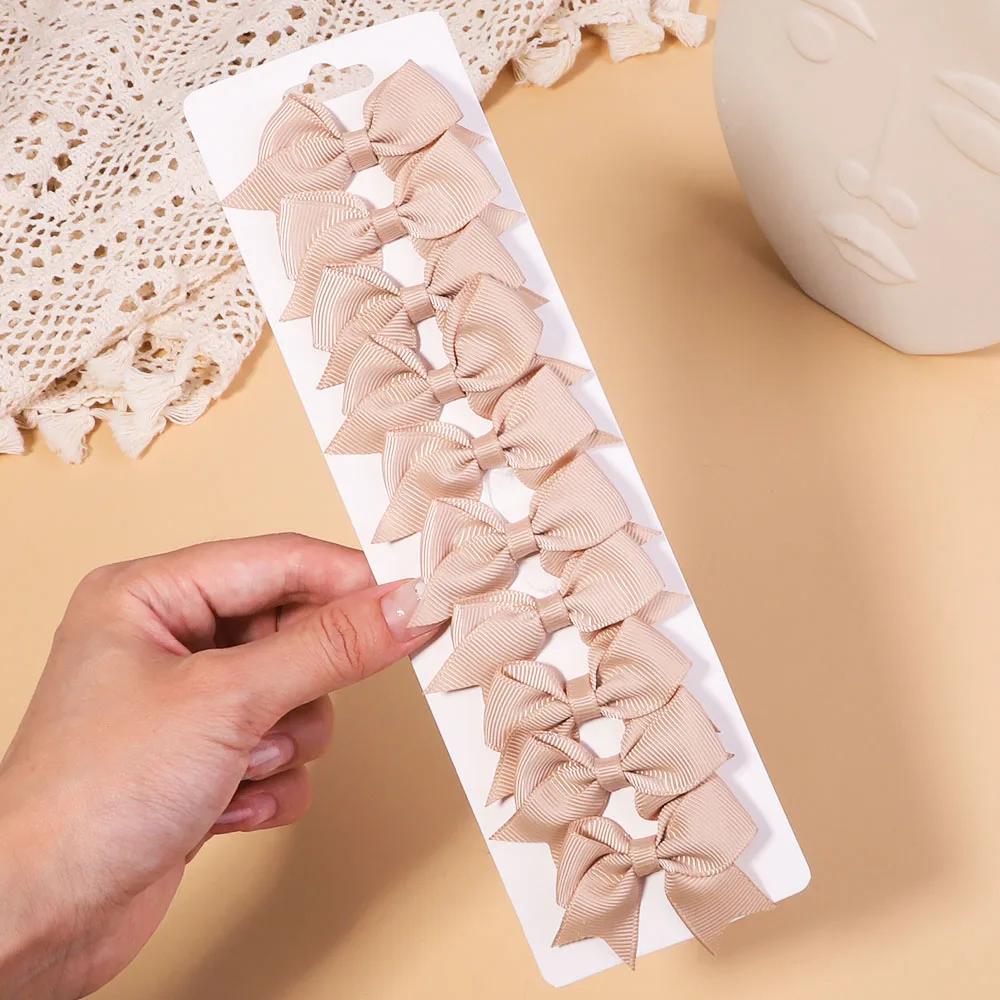 10Pcs/Set Solid Color Grosgrain Ribbon Hairpins for Kids Bows Hair Clips Boutique Handmade Headwear Girls Baby Hair Accessories