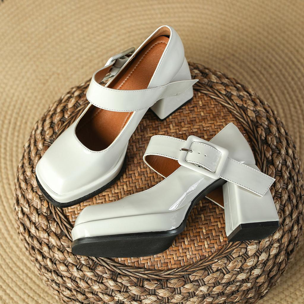 French Mary Jane High Heels Women's Short 2025 Early Spring Retro Square Head Women's Shoes Waterproof Table Thick Heel Single Shoes Women