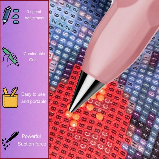 Electric Diamond Art Pen Vacuum Diamond Placement Tool USB Rechargeable No Wax Needed Diamond Art Pen for Beginners Adults