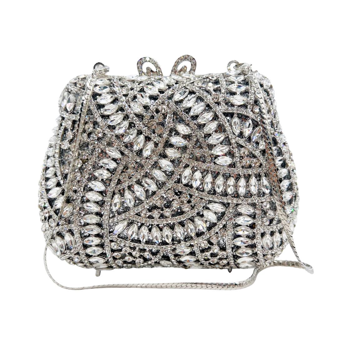 

WHTUOHENG Luxury Crystal Diamond Clutch Evening Bag for Women Mini Wedding Bridal Minaudiere Handbag Ladies Party Purse Clutches 16cmX12.3cmX6.5cm