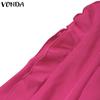 VONDA Womens Summer Fashion Round Neck Puff Long Sleeve Blouse