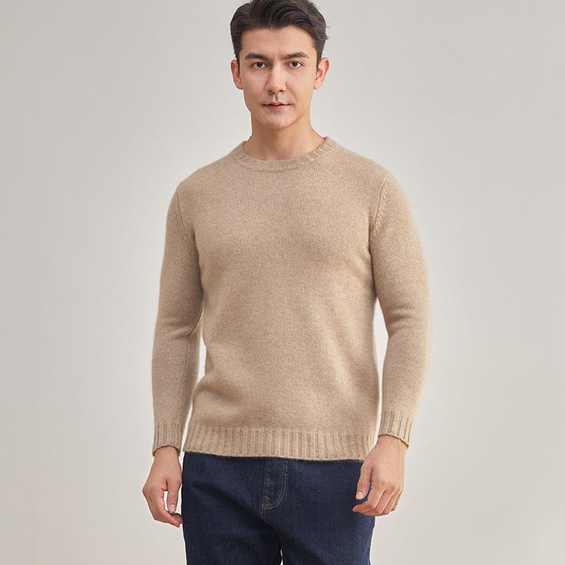 Exquisite Men's Three-Ply Pure Cashmere Sweater - Thick, Warm, Round Neck Knit for Autumn/Winter
