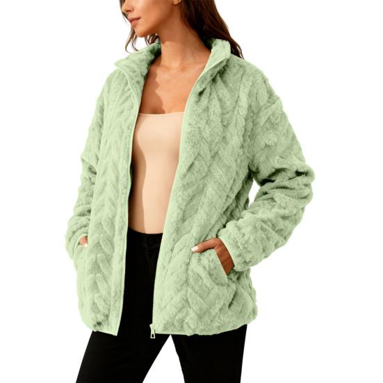 Winter Fleece Jacket for Women Stand Collar Zip Up Sherpa Coat Fuzzy Long Sleeve Fall Casual Outerwear with Pockets