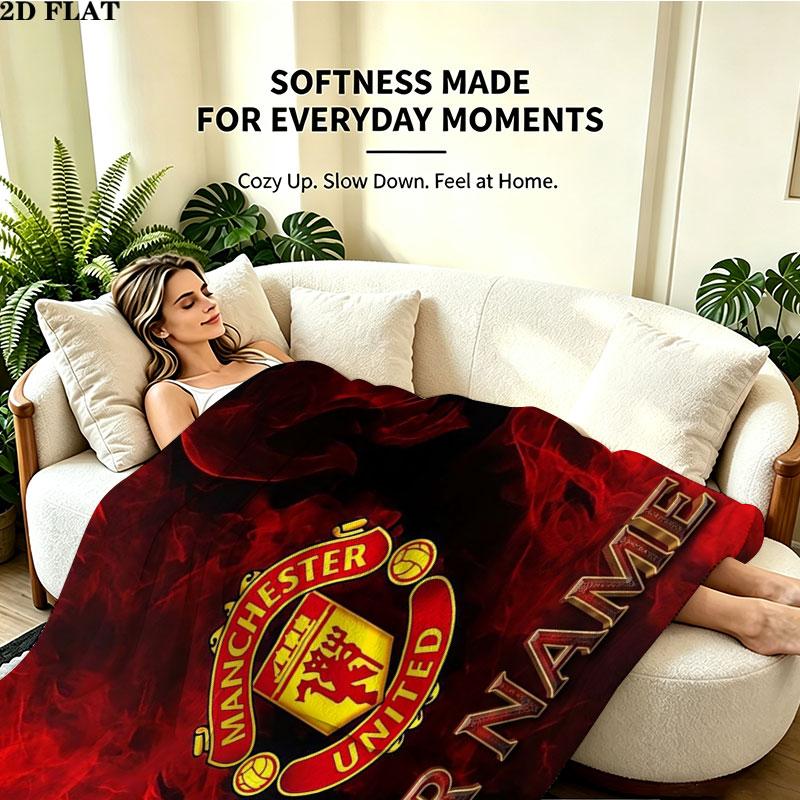 1PC Manchester United F Custom Name Patterned Flannel Blanket Suitable For All Seasons for Home Decor Warmth and Comfort Gifts Holiday Present
