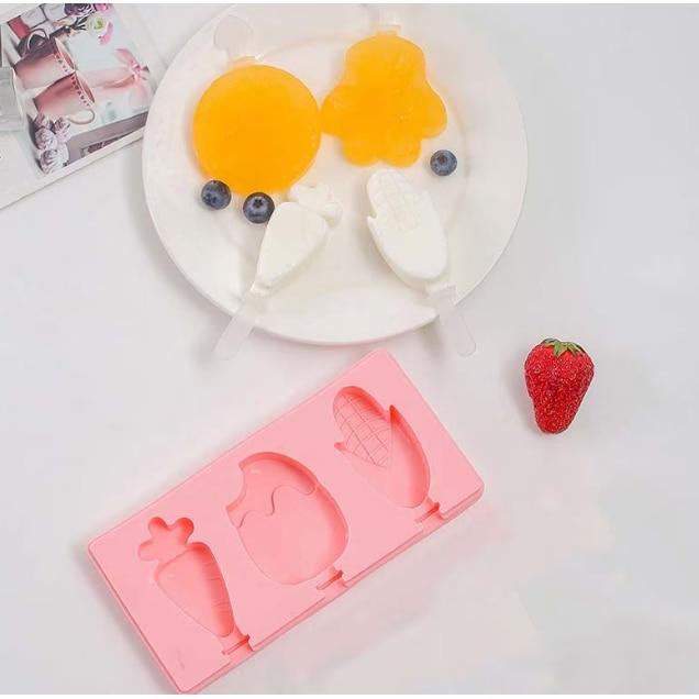 Ice Pop Mold Set 2 Pack Silicone 50 Ice Cream Sticks Pink Popsicle Maker DIY Frozen Treat Kit