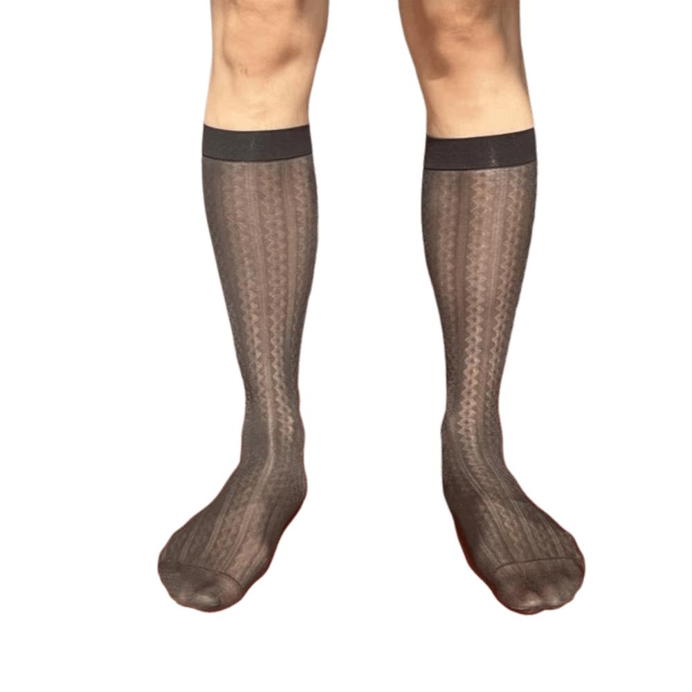 Chaussettes Homme à Rayures Durables Ultra-Fines Bas Mi-Mollet en Nylon Ultra-Fins Respirants Transparents Chaussettes Habillées Bureau