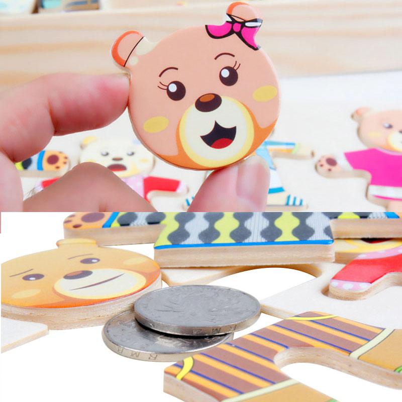 Non-Toxic Wooden Toy Montessori Cartoon Animal Changing Clothes Jigsaw Dress Changing Shape Matching Puzzle Educational Toys For Children