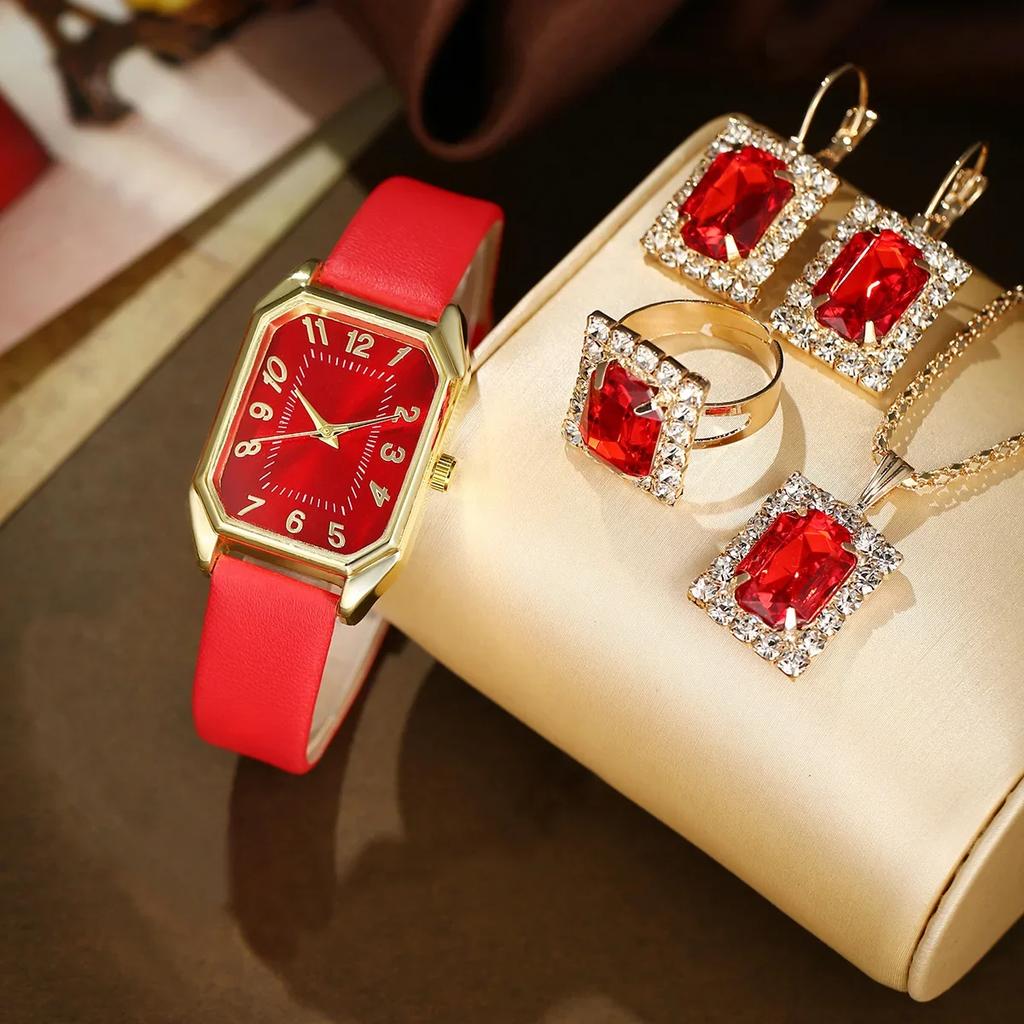 1/5/6PCS Luxury Square Women's Watches Fashion Ladies Quartz Wristwatch Jewelry Set Classic Simple Femme Relógios Masculino