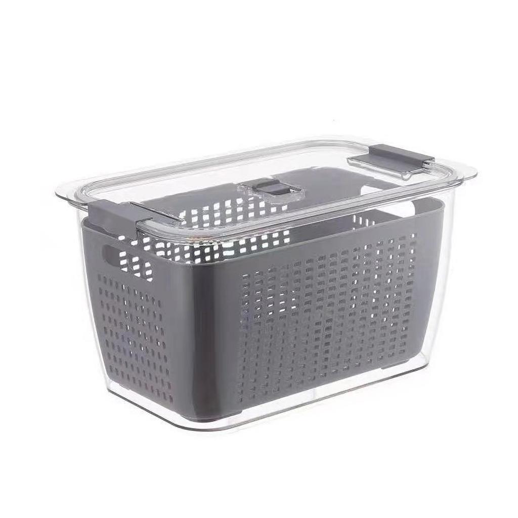 Draining Basket 2 Layer Japanese Style Kitchen Refrigerator Vegetable Storage Box with FilterGray M