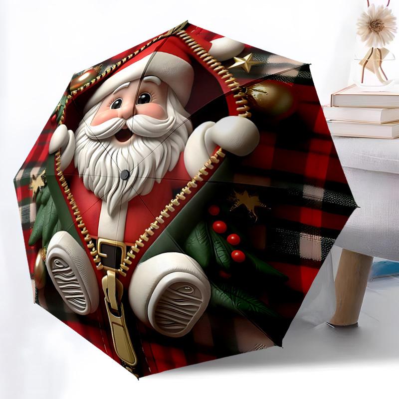 1pc Christmas Santa Automatic Folding Umbrella - Design, Durable Iron Frame for Travel, Outdoor, Beach Fashion Accessory a0920066