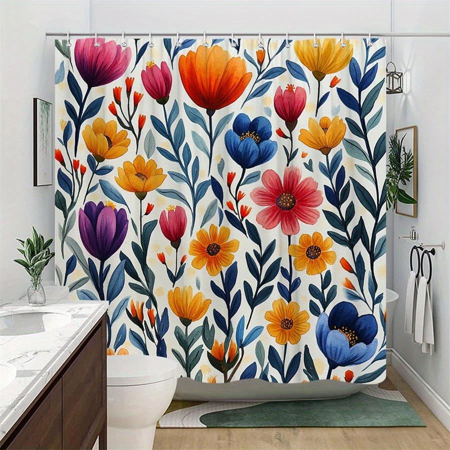 1pc vibrant hand painted watercolor floral shower curtain-delicate petals and soft background, polyester fabric machine washable