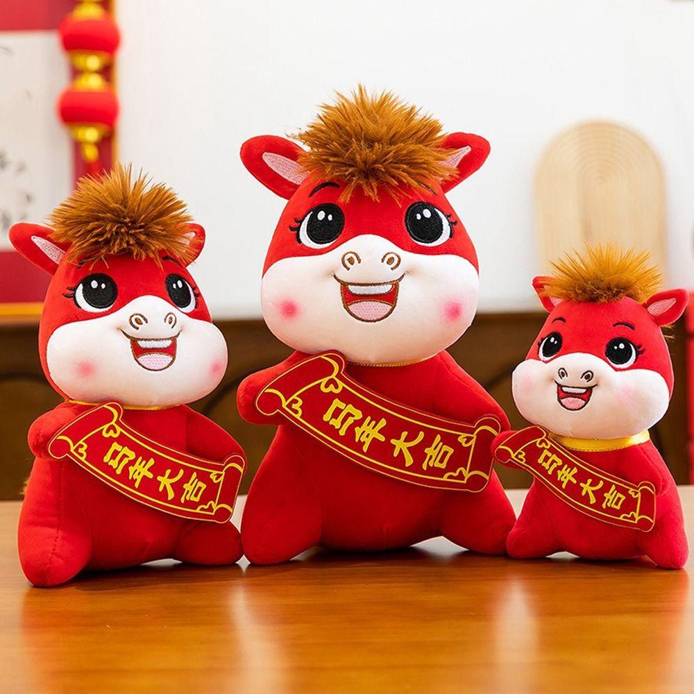Cute Plush Horse Toys Stuffed Horse Year Mascot Kawaii Zodiac Horse Doll  Office Decor