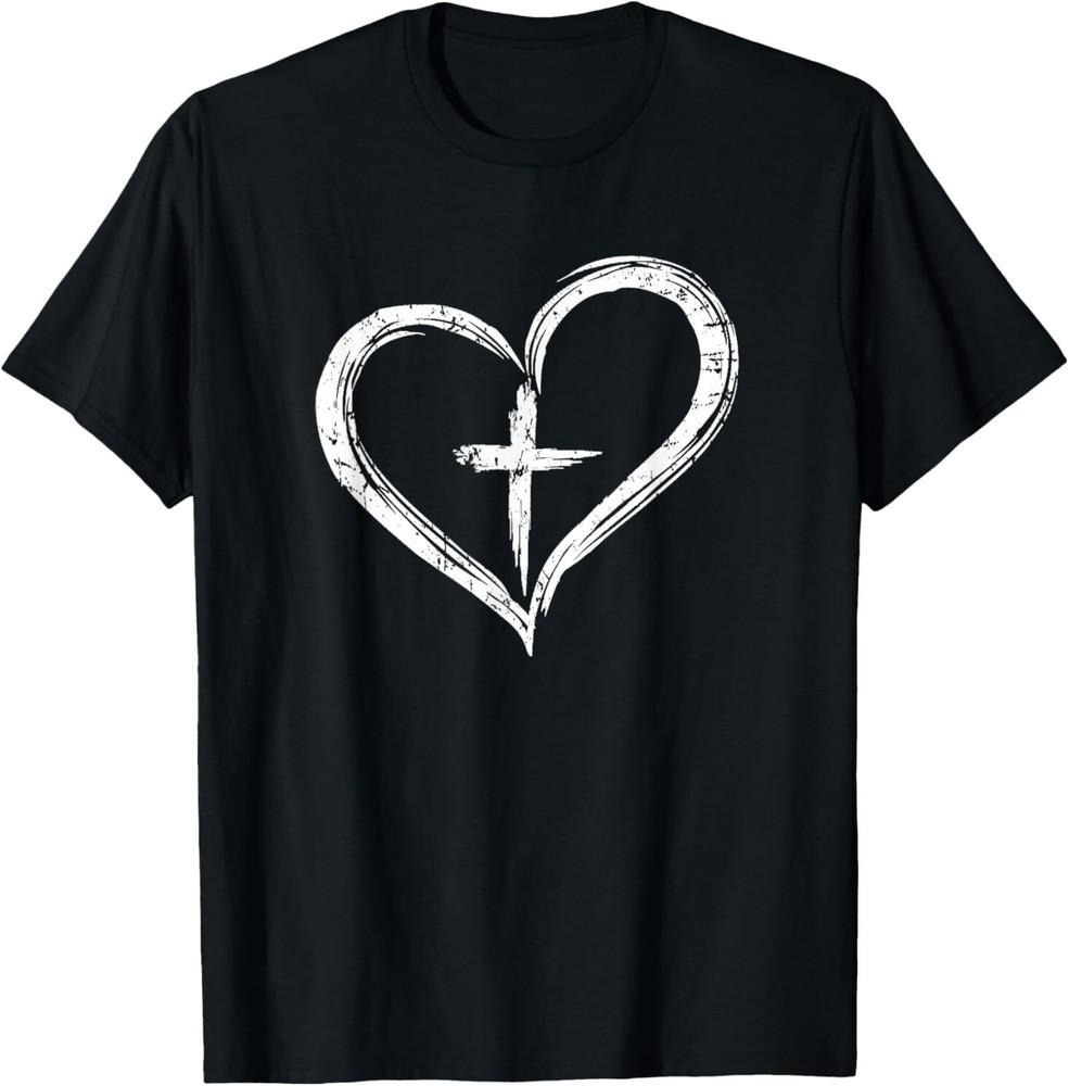 Stylish Cross In Heart Christian T-Shirt