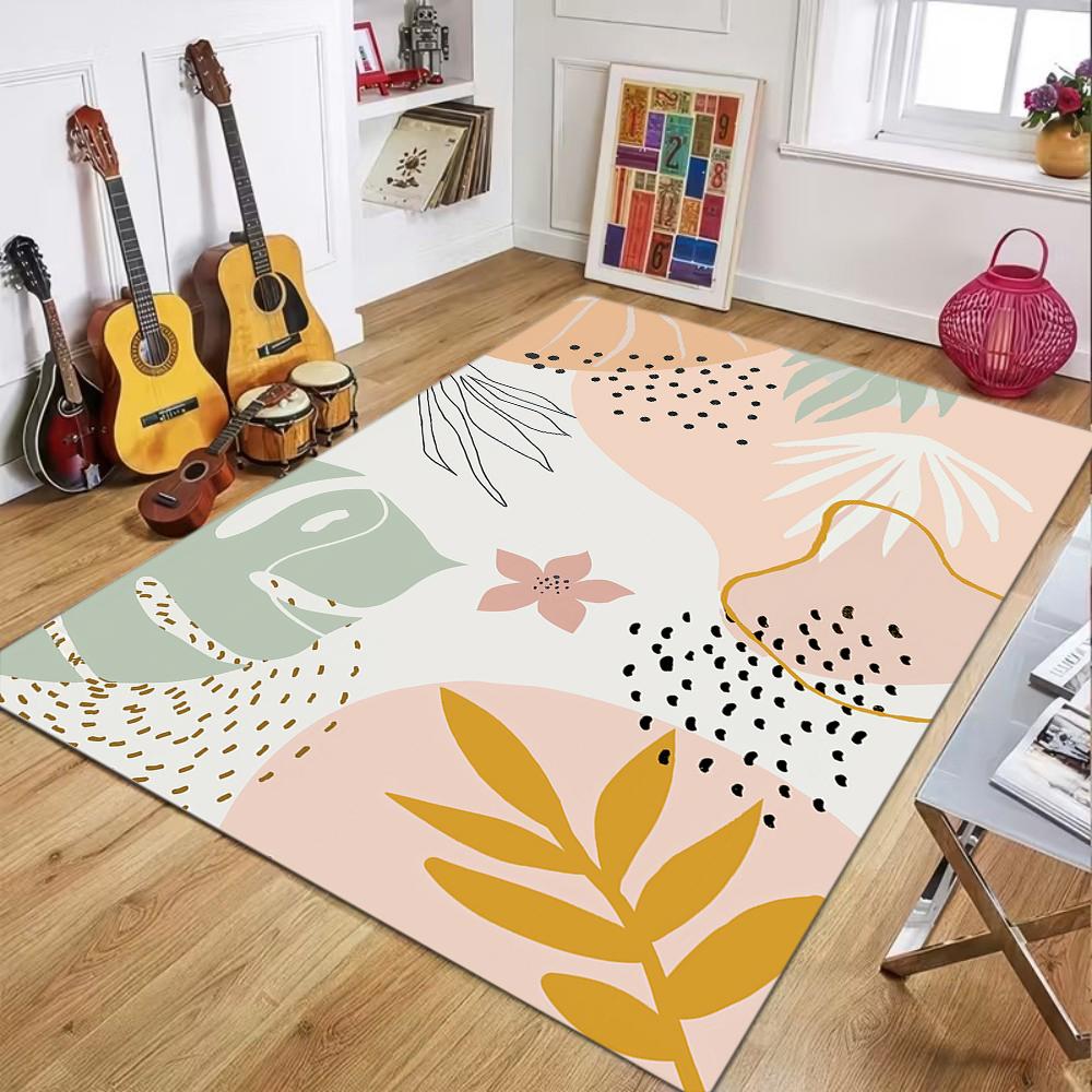 Nordic Style Plant Flower Carpet Artistic Floral Pattern Decoration Carpet Indoor Bedroom Living Room Soft Door Mat Rug