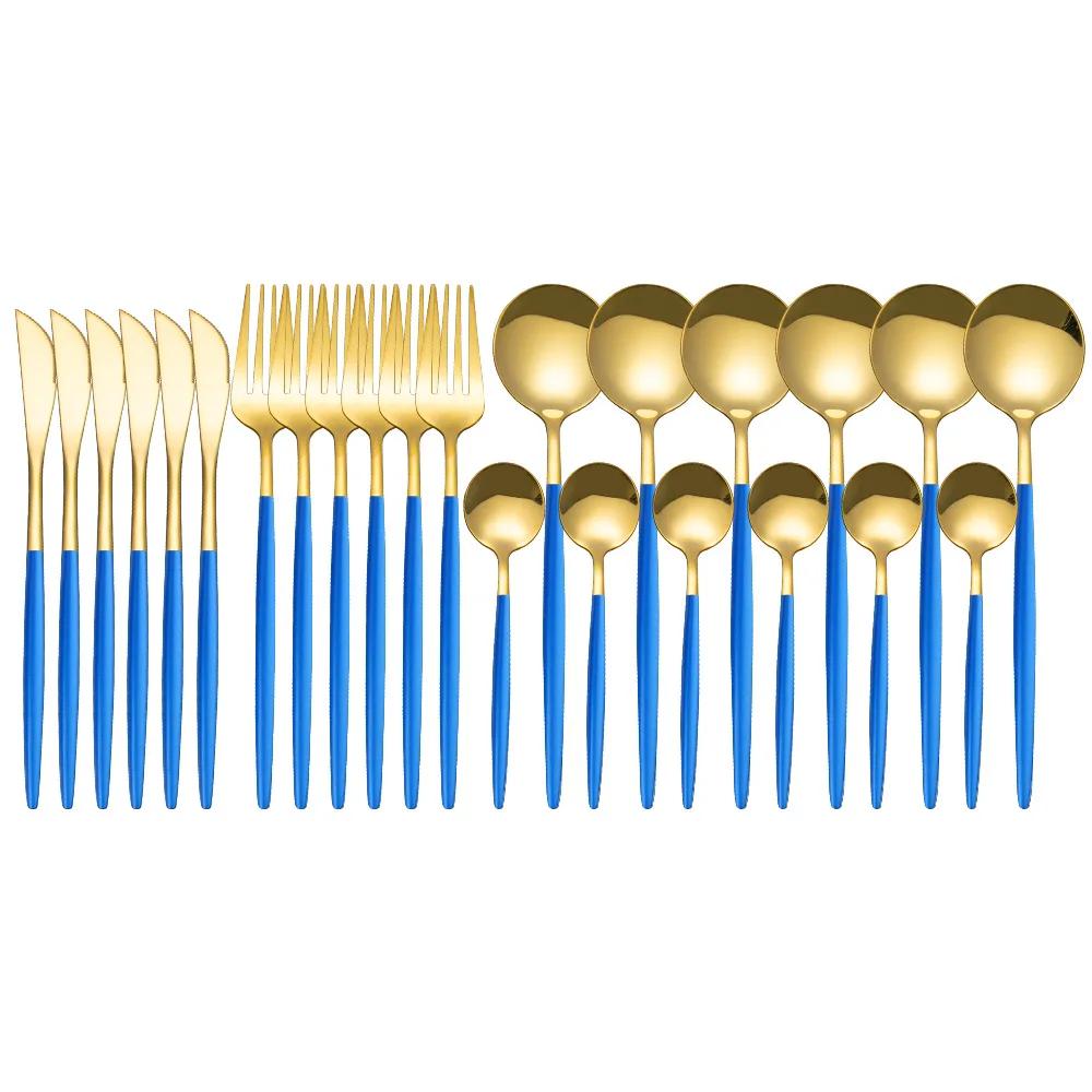 Fabulous 24PCS/SET Tableware Dinnerware Sets Gold Flatware Cutlery Fork Dessert Spoon Coffee Cutlery Dinner Wedding Decoration