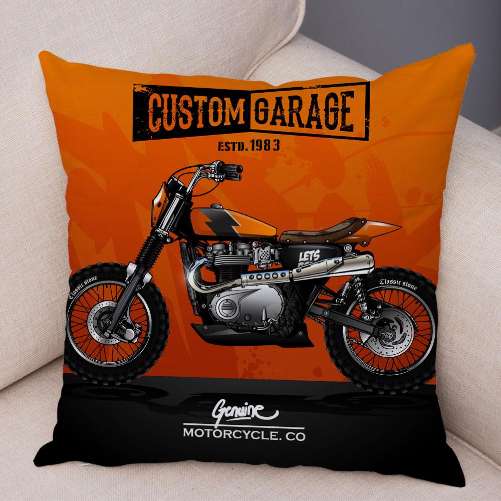 Colorful Motorcycle Cushion Cover Decor Vintage Style Bike Race Pillowcase Soft Plush Pillow Case for Sofa Home Car 45x45cm