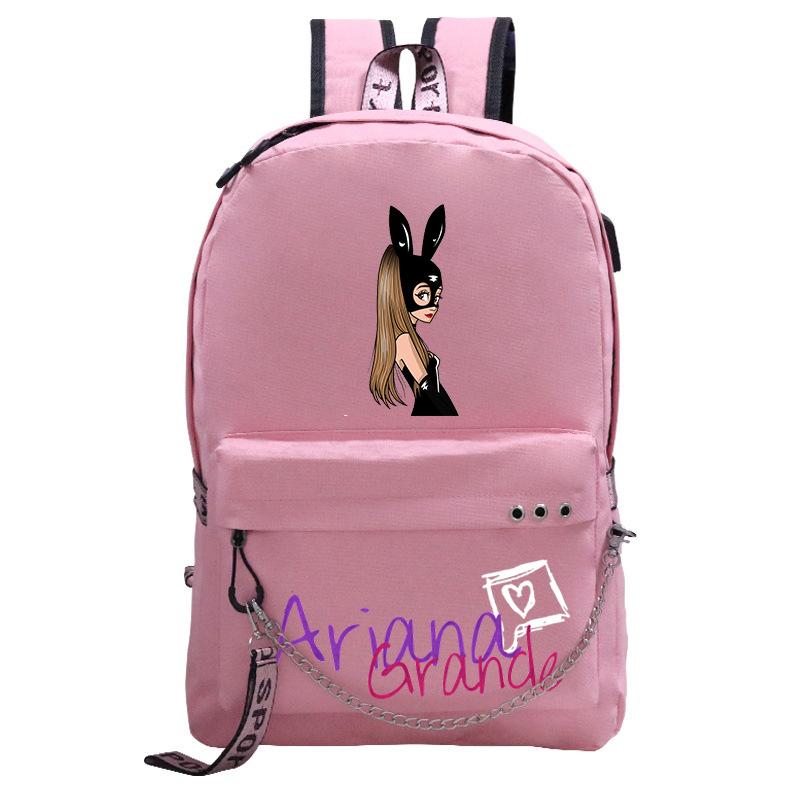 Pop Singer Ariana Grande Ariana Print Chain Webbing Backpack Multipurpose Backpack