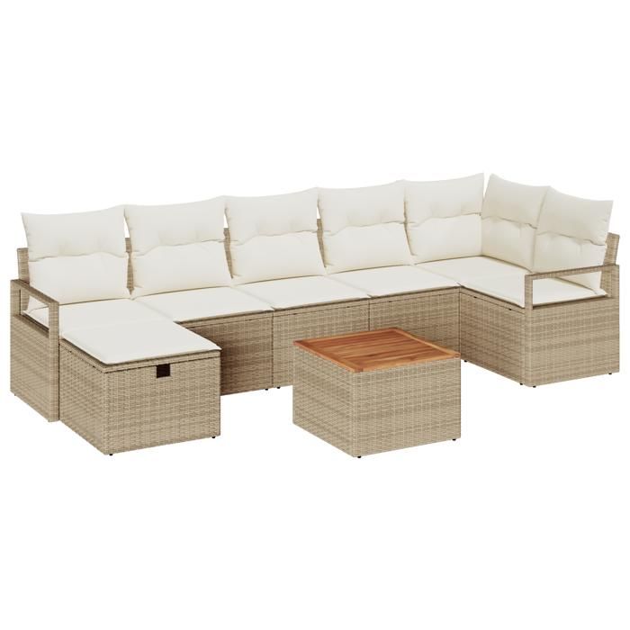 Ensemble de Canapé de Jardin 8 Pièces avec Coussins Beige Rattan Poly, Canapé de Jardin 2 Places avec Rangement et Coussins 3360879