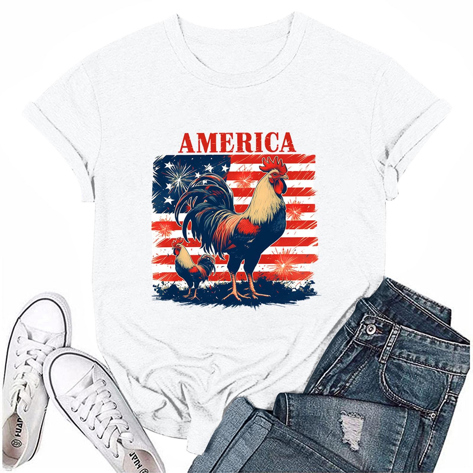 

Women s Round Neck Casual Independence Day Printed Short Sleeve T-Shirt Top S білий