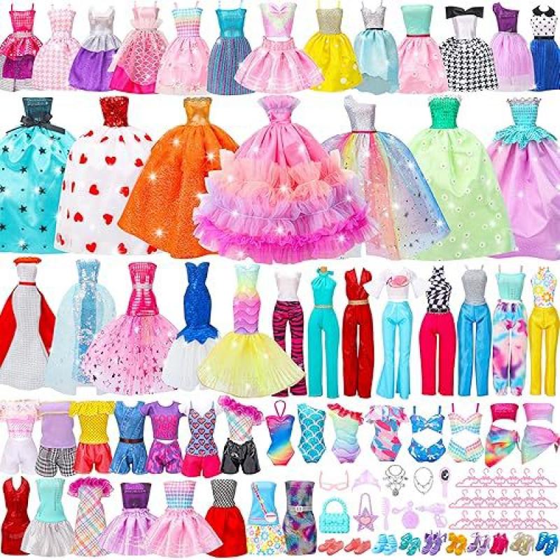 60 Pcs Dress Up Doll Clothes Set Wedding Dress Princess Skirt Shoes Pants Accessories Girls Toys