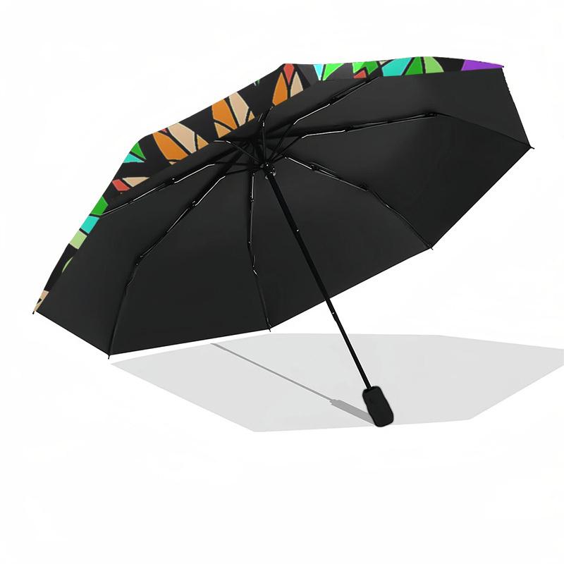 1pc Colorful Mandala Pattern Automatic Folding Umbrella - Portable 3-Fold Design, 8-Bone Iron Frame Outdoor Umbrella, Ideal Gift for Fans, Travelers,