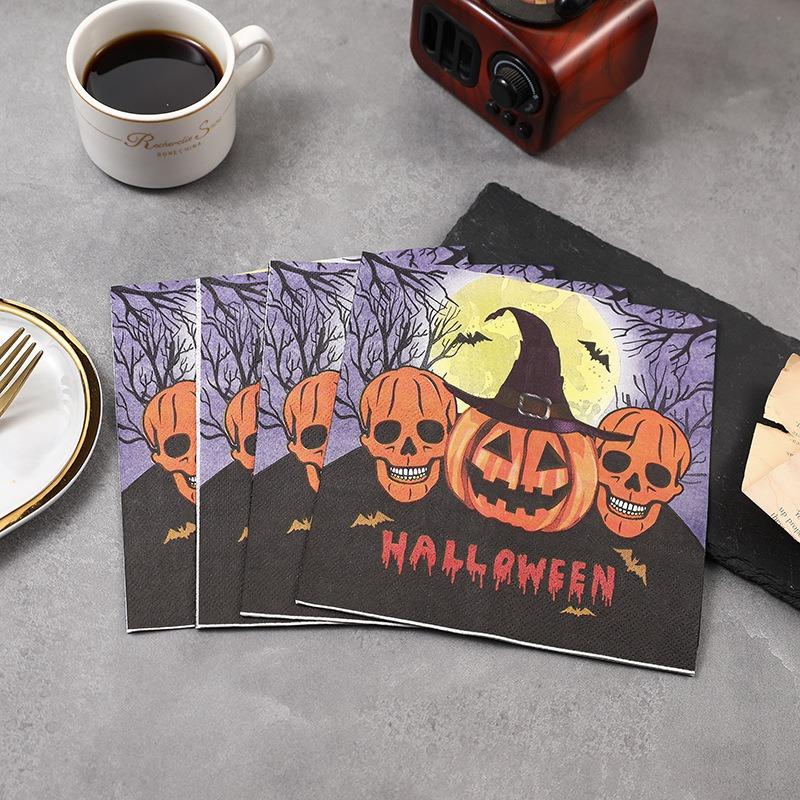 20Pcs/Pack 33x33cm Halloween Pumpkin Printed Disposable Napkin Paper Table Dinner Tissues Party Decoration