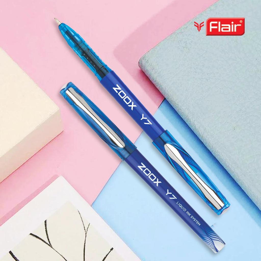 Flair Zoox Y7 Ball Pen Blue Ink 5 Pcs Smooth Writing Jumbo Refill Comfortable Grip For Office School Use