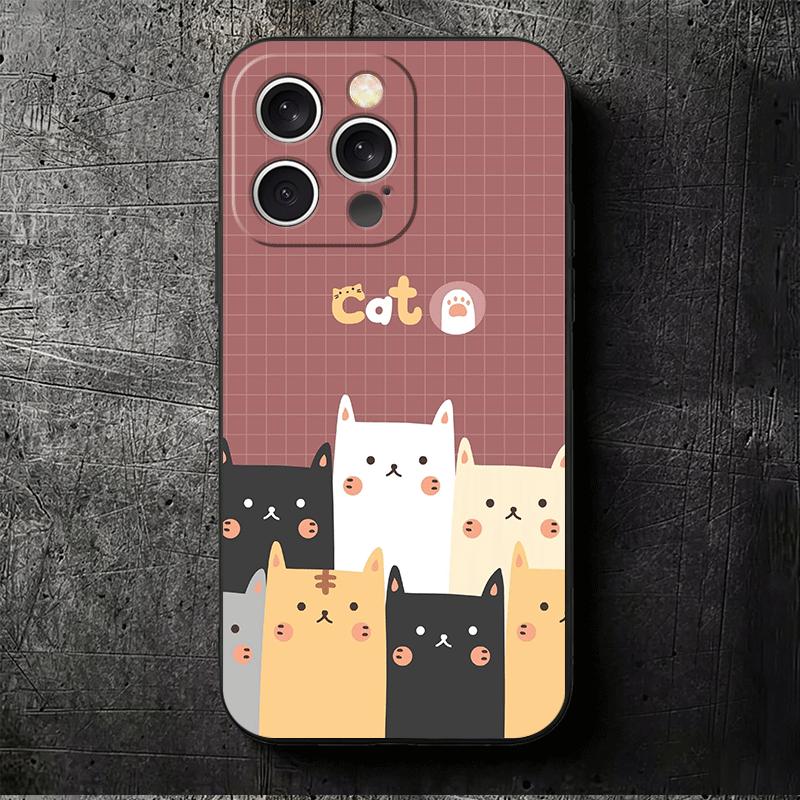 Cartoon Cute Cats Theme Soft Phone Case for iPhone 16 16E 17 Air 15 Pro Max 14 Plus 13 Mini 11 12 7 Black Cover Back Shell
