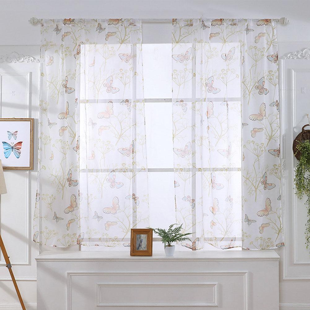 Butterfly Print Sheer Window Curtains Room Decor for Living Room Bedroom Kitchen