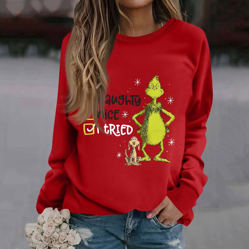 Damenmode Lässig Langarm Einfarbig Weihnachten Bedruckt Rundhals Oberteil Sweatshirt
