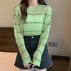 Hollow Long-sleeved Sweater Women's Spring Thin Transparent Black T-shirt Sunscreen Blouse Short Top