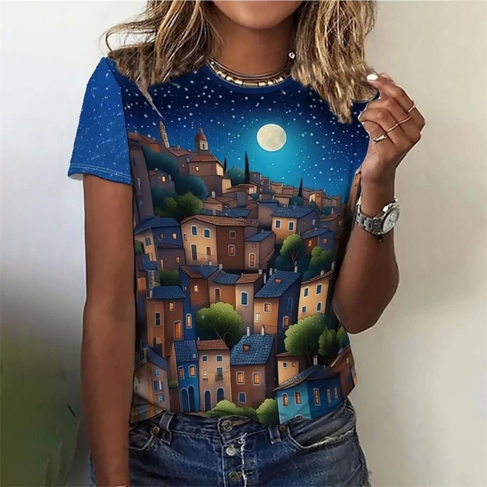 Neues Bequemes Lockeres Damen Elegantes Muster Rundhals Bedrucktes T-Shirt Schnelltrocknendes Atmungsaktives Oberteil Street Fashion T-Shirt