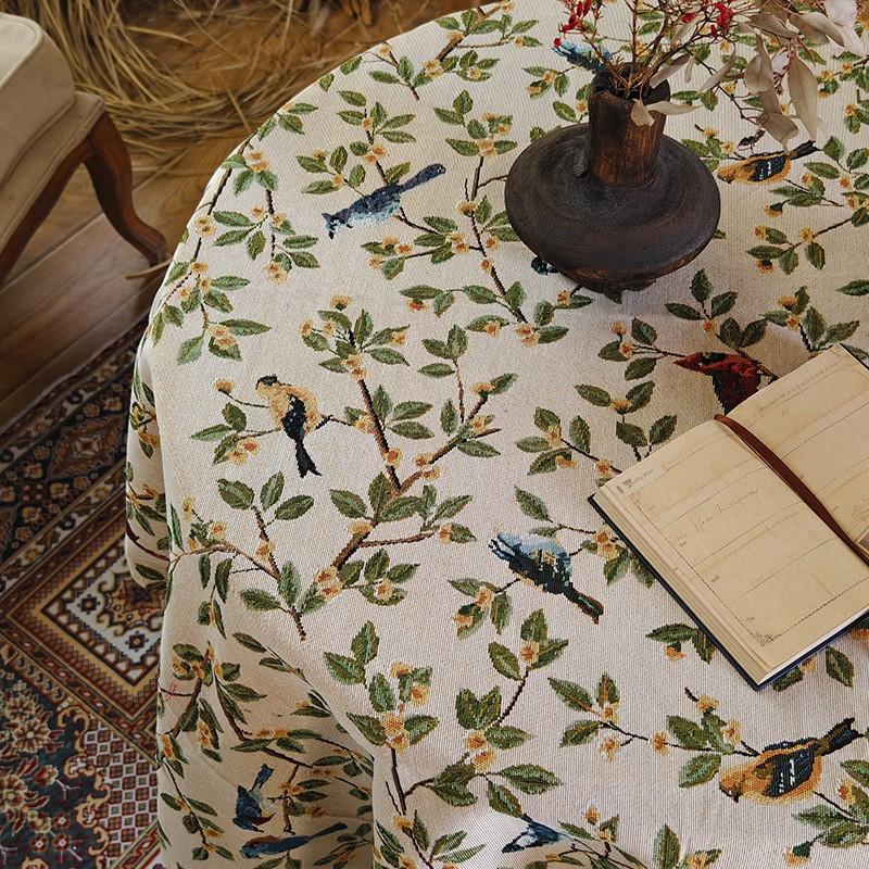 Rural Retro Tablecloth Cotton And Linen Jacquard Fabric Flower And Bird Dining Table Cloth Thickened Coffee Table Cloth Tv Cabinet Cover Towel