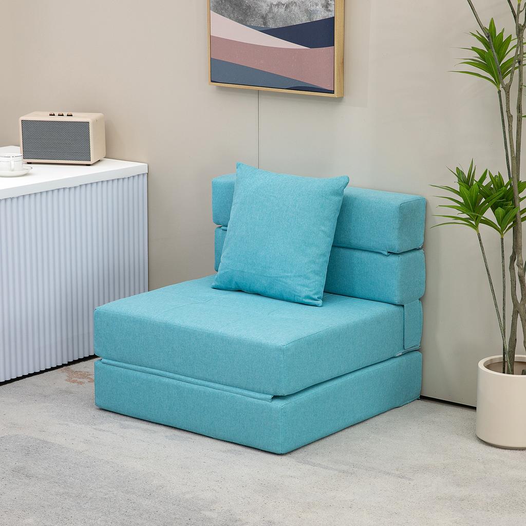 Convertible Sofa Bed Armchair, 1 Removable Cushion Cover, Blue Fabric