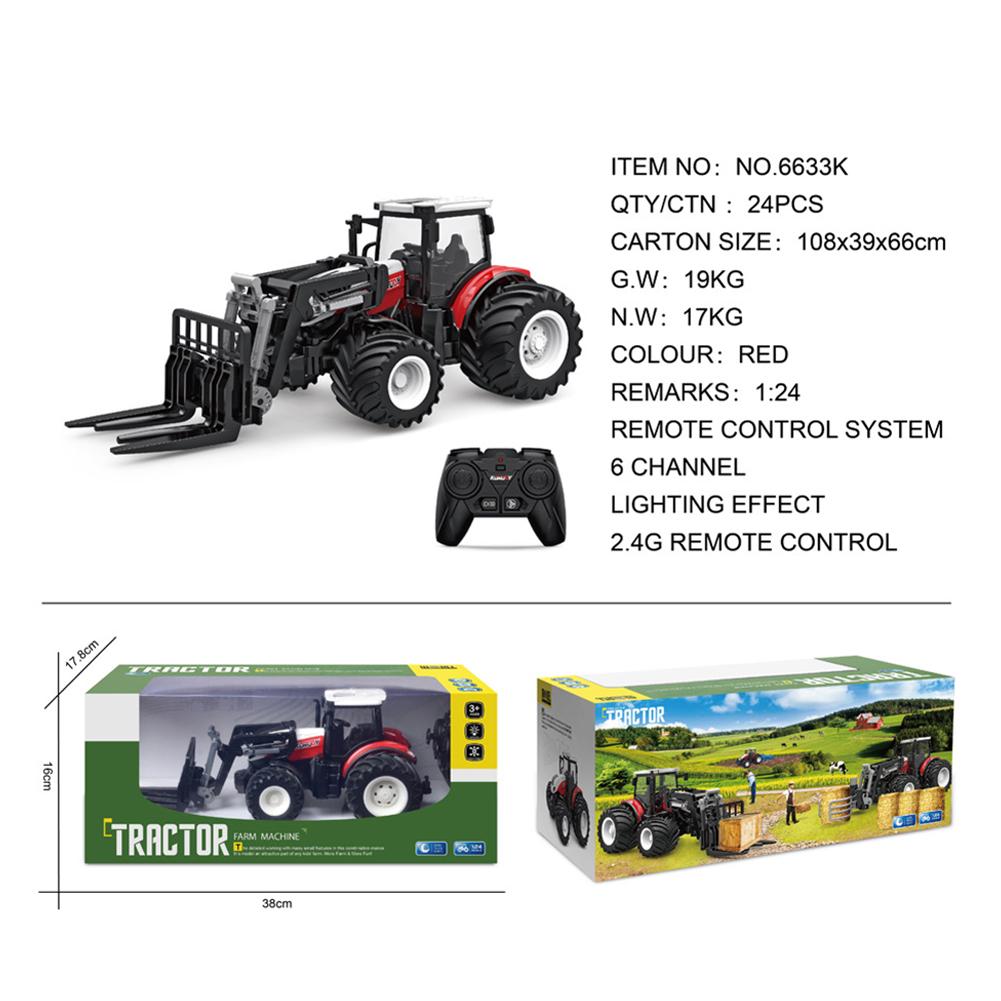 1:24 Remote Control Car For Kids Simulation Electric Farmer Harvester Tractor Model With Lights Christmas Gifts For Boys Girls