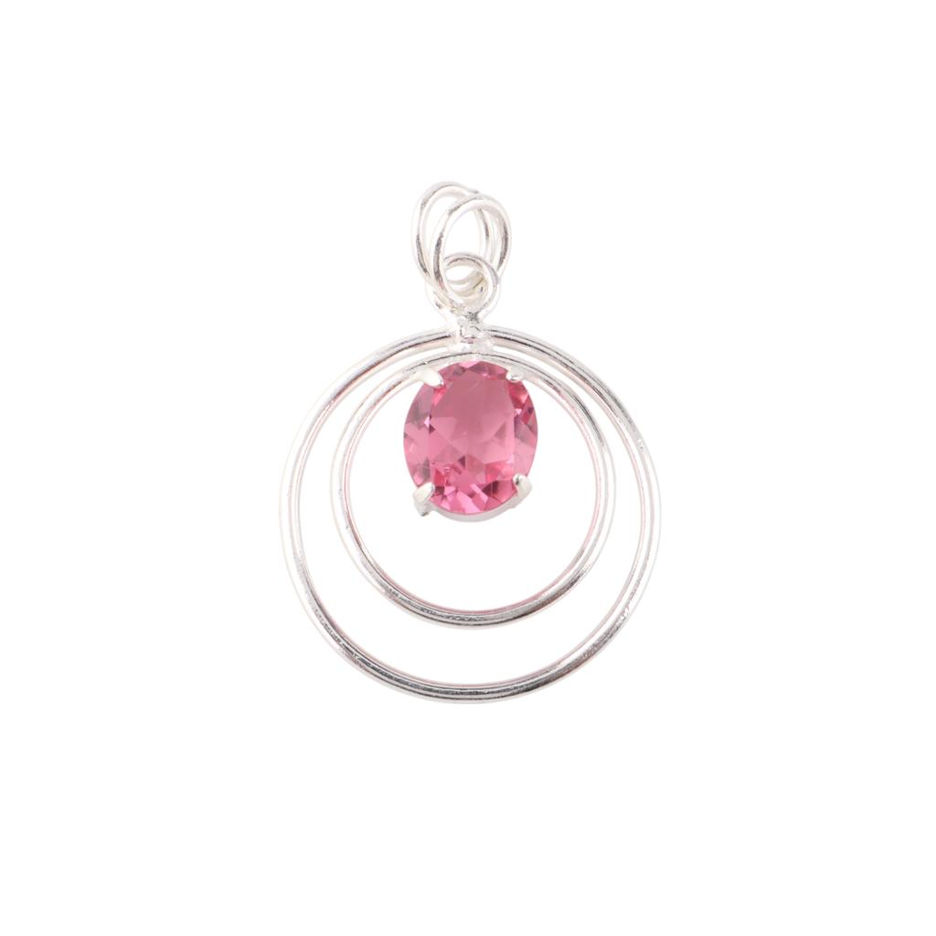 Pietra Preziosa Tormalina Rosa Argento Sterling 925 Gioiello Regalo di Matrimonio Ciondolo 1,65" PP-61-9