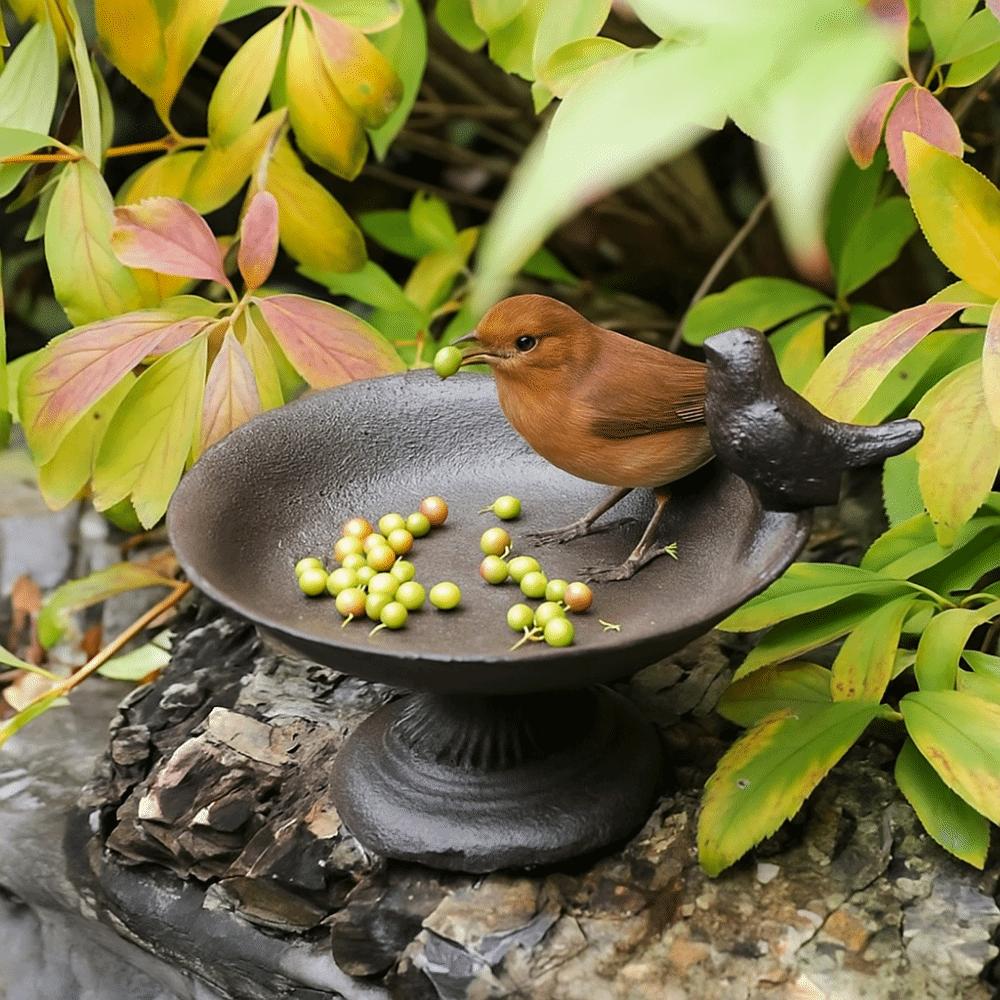 Cast Iron Petal Bird Feeder Basin Nostalgic Bird Food Dispenser Art Statue  Outdoor