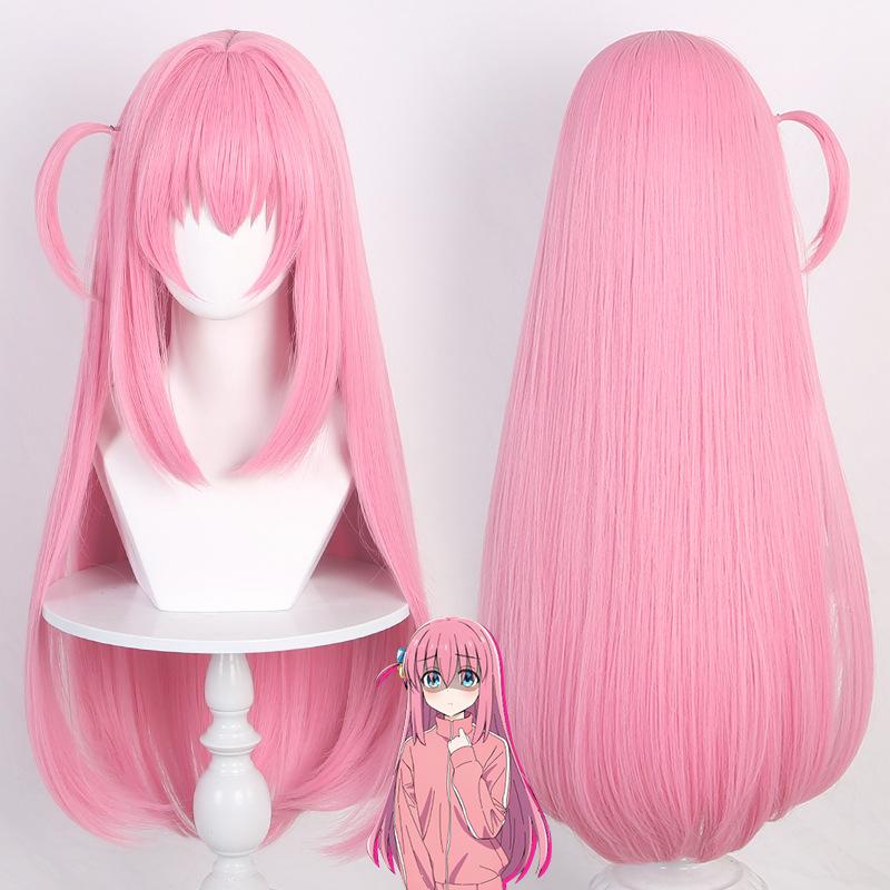 

Розовая косая челка Длинные прямые волосы Синтетический парик из химического волокна | Персонаж комикса Lonely Rock Гото Монофан Парик для игры