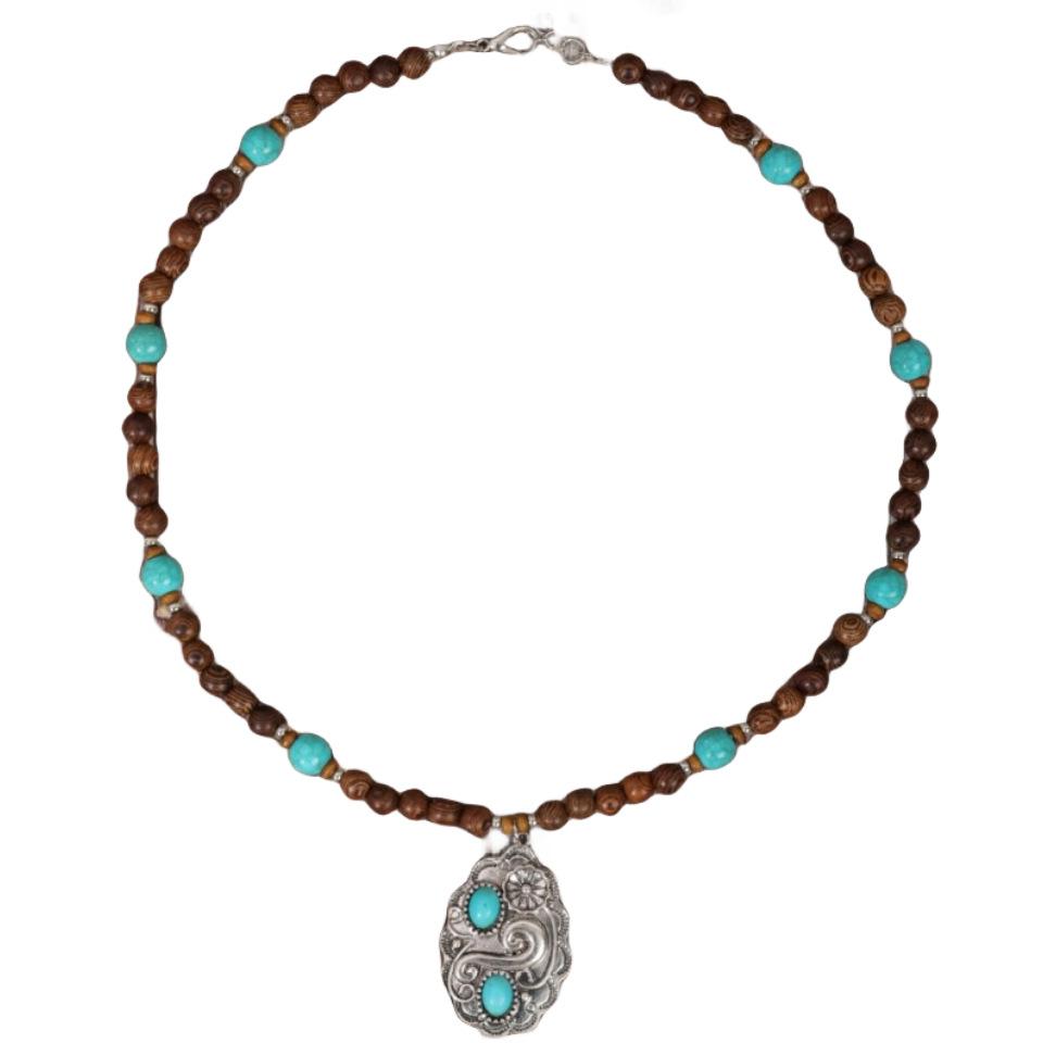 BLINGBAY Kadın Boncuklu Kolye Retro Etnik Stil Turkuaz Kişilik Yaratıcı Boğa Başı Şekli Kolye Ucu El Yapımı Boncuklu Kolye Kız Hediyesi