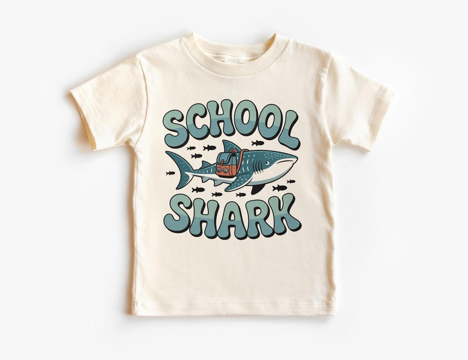 School Shark Kids Shirt - Whale Shark Ocean Tee - Back to School Beach Shirt for Boys and Girls - Cute Retro Marine Life Graphic Top 110