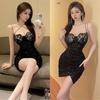 Pure Desire Sexy Lace Splicing Neck Dress Women's High-end Banquet Evening Dress Irregular Hip Skirt