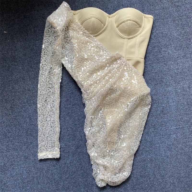 Herbst Schrägschulter Gaze Rock Design Sinn täglich Pendeln mit Bandeau schlanke Taille Kleid Party Geschenk