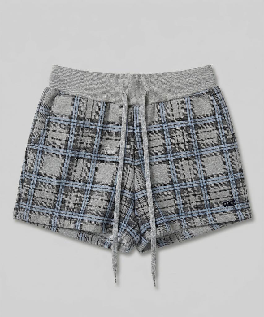CHICKS Tartan Check Elastic Waist Sweat Shorts Melange